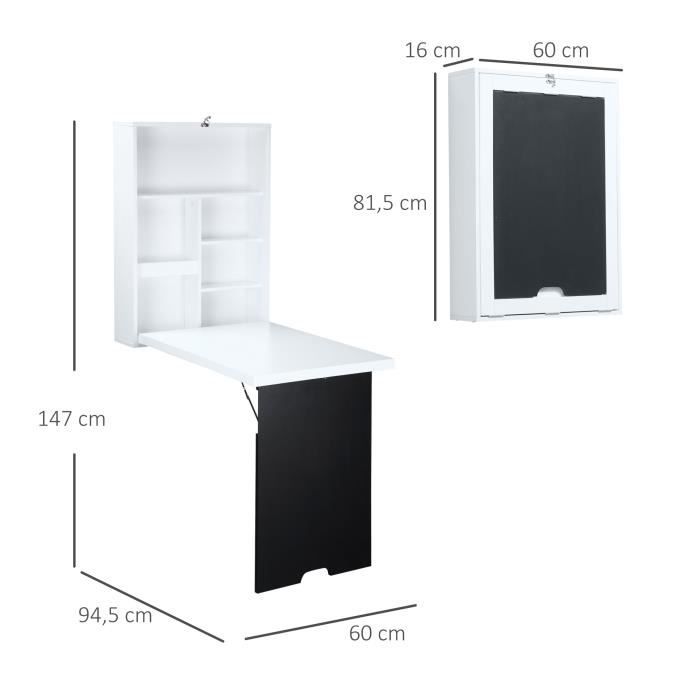 bureau pliable homy blanc/hêtre 91,5 cm x 75 x 62 cm sur