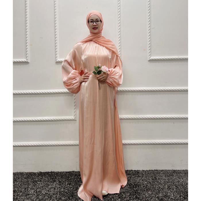 Jilbab Robe Musulmane longue pour femmes Hijab Eid Abaya dubai vetements islamiques couleur unie Ramadan Rose Cdiscount Pret a Porter
