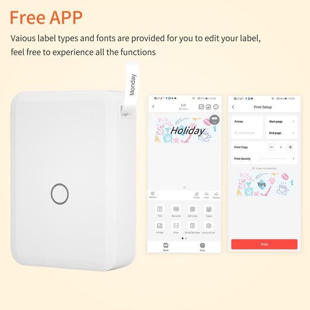 Imprimante thermique sans fil - B21 - Bluetooth - Portable - 2 rouleaux Imprimante thermique sans fil - B21 - Bluetooth - Portable - 2 rouleaux