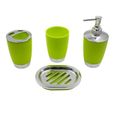6 pièces ensemble d'accessoires de salle de bain en plastique poubelle porte-savon distributeur tasse porte-brosse à dents vert-3