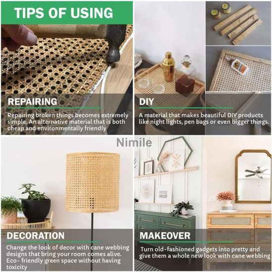 Zbozzba Rouleau De Rotin Tissé En Rotin, Tissage En Rotin, Rotin Ouvert, Tissage PE Fait Main, Pour La Décoration De Meubles Et Les Projets D'artisanat, 40 X 100 Cm