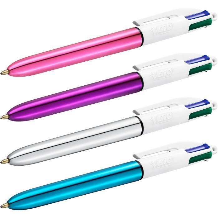 BIC 4 Couleurs Sun - Pack De 12 Stylos Rétractables Aux Encres Fun (rose, Violet, Orange, Jaune) - Pointe 1.0 Mm