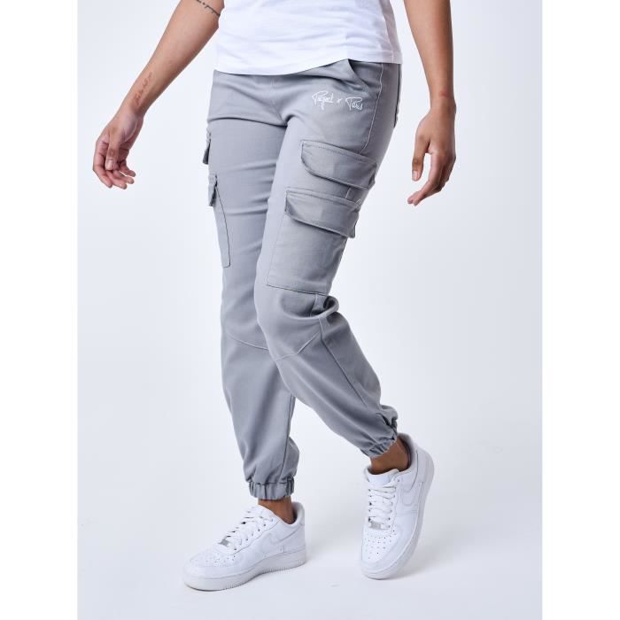 Jogg Jean à poches multiples - PROJECT X PARIS - Femme - Gris clair -  Ceinture élastique - Broderie logo Gris clair - Cdiscount Prêt-à-Porter