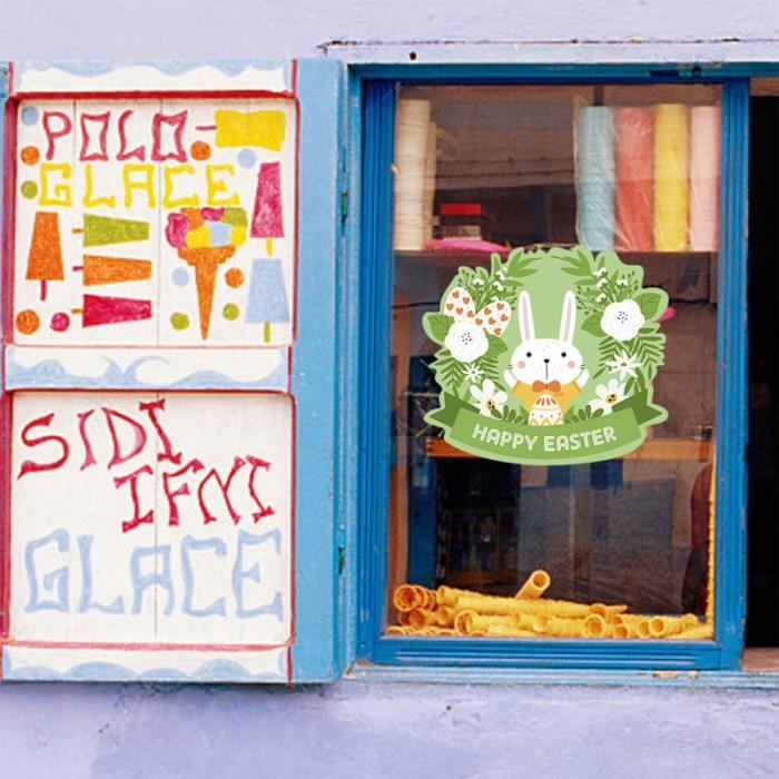 Polyvalence Sticker 3 feuilles de Pâques autocollant mural dessin animé lapin oeuf de ...