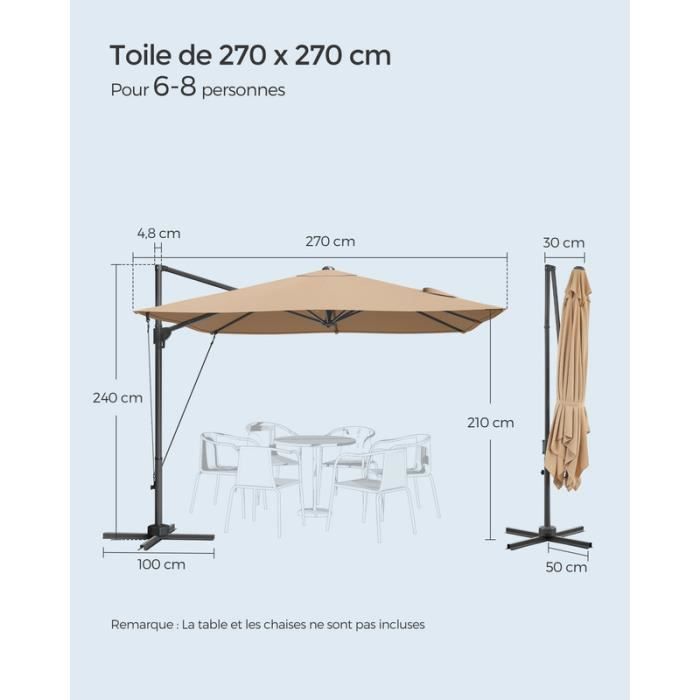 Parasol De Jardin 2,4 M Avec Cadre En Bois - Système Poulie & Inclinaison - Résistant UV Et Eau - Noir