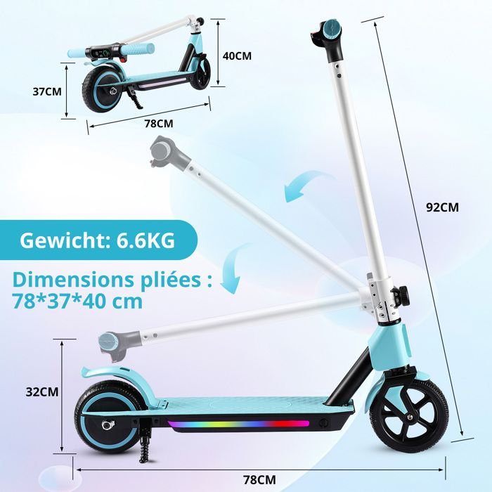Urbanvoy Trottinette électrique Enfant Pliable – 3 Vitesses, LED Et Fun Assuré Pour Les 6-12 Ans