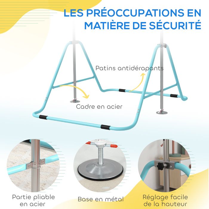 Barre De Gymnastique Pliante HOMCOM Pour Enfants – Hauteur Réglable 88-128cm, Structure Triangle Stable