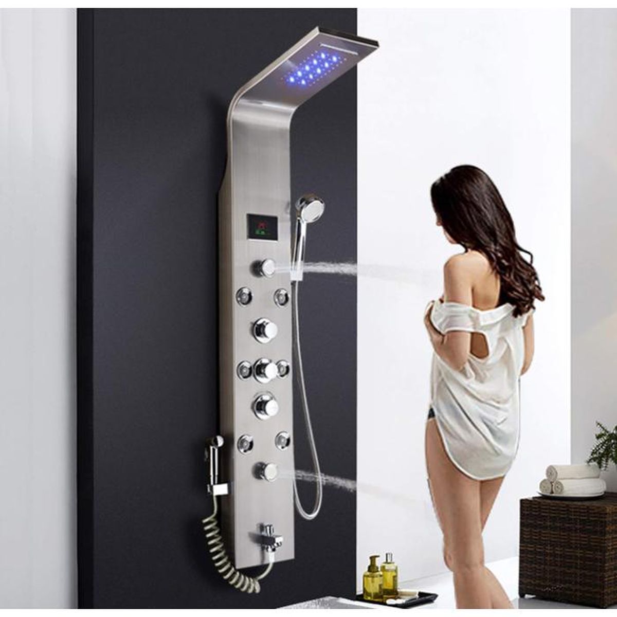 JULLYBATHEVY Colonne de Douche Hydromassante à LED Système pour Salle