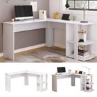 LANGTU Bureau informatique Bureau d\'angle 140 cm, bureau d\'angle en L avec 2 tablettes blanches + panneaux de particules
