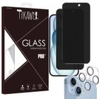 Tikawi x4 Verre trempé Anti Espion Iphone 15 (6.1") [2 Ecran + 2 Caméra] Résistance 9H Protection Avant + Arrière [Anti-traces] x4