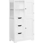 Yaheetech Armoire Rangement Salle de Bain, 3 Tiroirs 2 Casiers 4 Crochets 2 Placards, Étagère Réglable en Hauteur, 60 × 30 × 107 cm