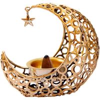 Ramadan Bougeoir en Métal - Eid Mubarak Bougeoir Ornement Photophore Lune - pour Table Décor - Doré