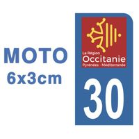 Autocollants Stickers plaque immatriculation scooter moto département 30 Gard Logo Région Occitanie