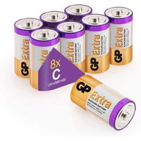 Piles C - Lot de 8 piles | GP EXTRA | Batteries Alcalines type C baby lr14 1,5v - Longue durée