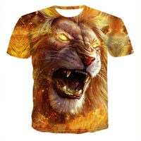 tee shirts imprimé en 3D,T-shirt col rond à manches courtes pour homme, vêtement animal lion imprimé en 3D, grande taille, ample, 2