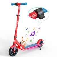 GeekMe Trottinette électrique pour Enfants - Vitesse réglable - 200W - Néons colorés - Musique Bluetooth - Haut-Parleur Rouge