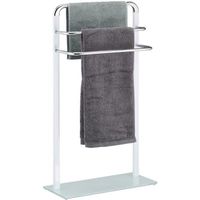Relaxdays Porte-serviettes 3 barres, métal chromé, support serviettes design moderne, HxlxP 80x45x20 cm, blanc/argenté