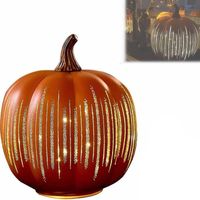 Citrouille Lumineuse LED étoilée - Minuterie 6h/18h, Verre Et Résine, Décoration Halloween Noël