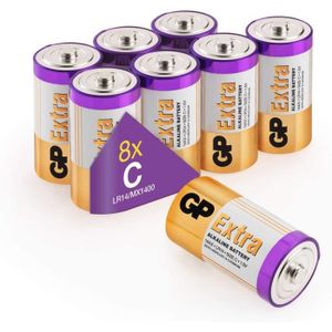PILES Piles C - Lot de 8 piles | GP EXTRA | Batteries Al