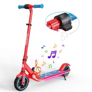TROTTINETTE ADULTE GeekMe Trottinette électrique pour Enfants - Vitesse réglable - 200W - Néons colorés - Musique Bluetooth - Haut-Parleur Rouge