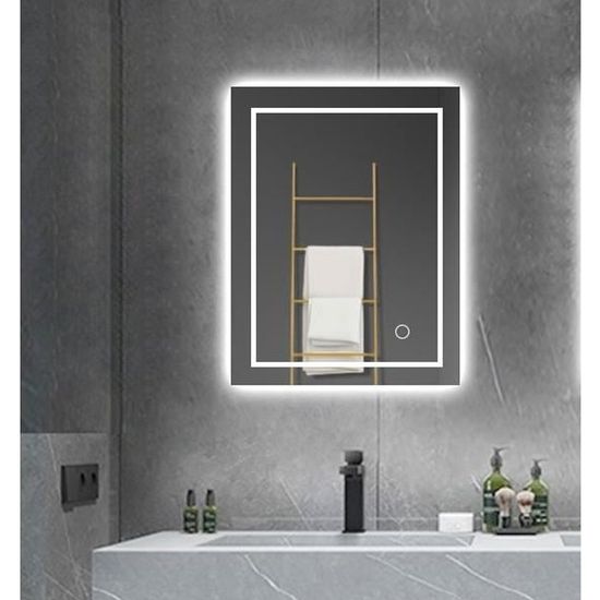 AKALNNY Miroir de salle de bain avec éclairage LED miroir cosmétiques mural lumière illumination 70x50cm
