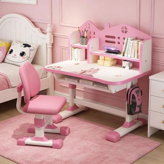 Bureau Enfant Réglable Yinleader - Avec Chaise, Lampe LED Et Support Livre - Ergonomique - Rose - 3-15 Ans