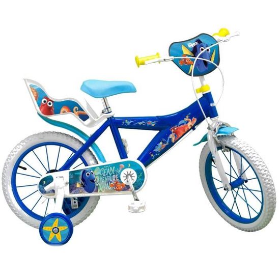 Vélo enfant fille Le monde de Dory 16 pouces Disney - Cadre en acier - 2 freins - Garde boue