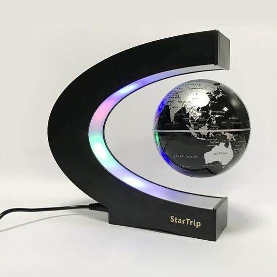 Créatif Globe Terrestre Lumineux Flottant Magnétique Levitation Globe Lamp avec Lumières LED et Base en Forme C pour Décorat