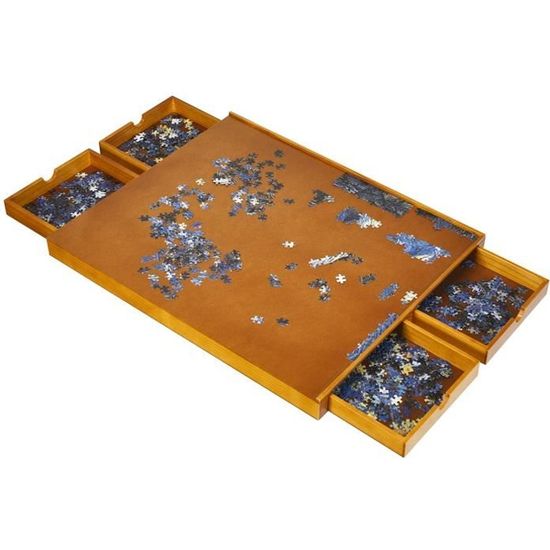 DREAMADE Plateau Puzzle en Bois, Tableau de Puzzle 1000-1500 Pièces avec 4 Tiroirs Coulissant et Bord Anti-Chute, pour Puzzle et