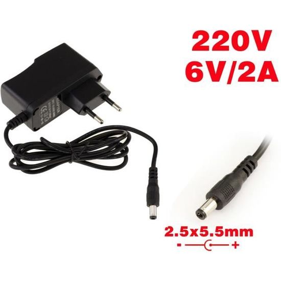 2-Pack Adaptateur d'alimentation AC à DC 6V 2A, Fiche 5,5mm x 2,1mm 2-Pack Adaptateur d'alimentation AC à DC 6V 2A, Fiche 5,5mm x 2,1mm