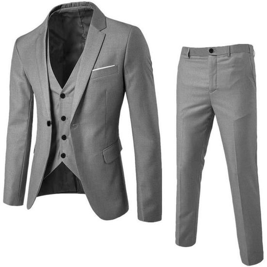 Costume Homme 3 Pièces Grande Taille L-3XL - Veste, Gilet, Pantalon - Élégant Pour Mariage, Bureau, Cérémonie - 4