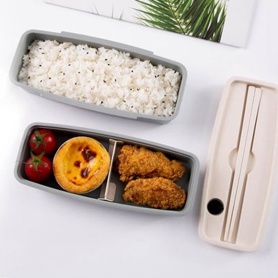 1 pc Boîte à Lunch en Fiber de Bambou Portable à Bento Case Double Couche Compartiment à avec Baguettes  - BOITE A REPAS