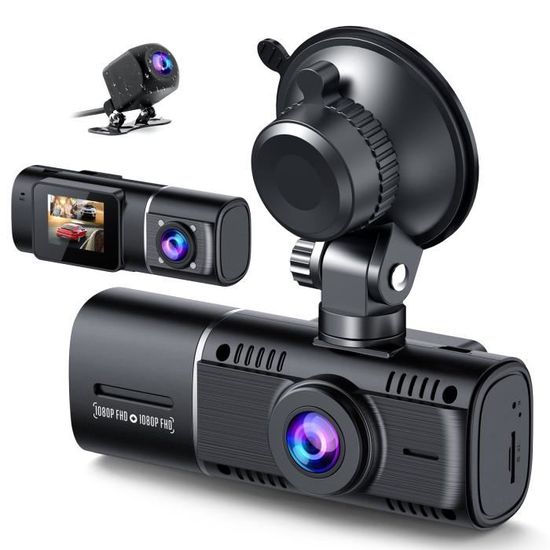 TOGUARD 3CH 1080P Caméra voiture 1,5" LCD Écran Dashcam Avant- Arrière -Intérieur ,Super Vision Nocturne IR 360° Taxi / Uber / Bus