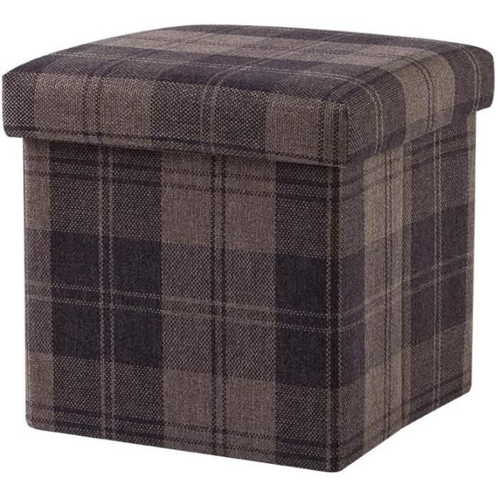 Lot De 2 Tabourets De Rangement Empilables - Velours Teddy Doux, Grand Et Petit - Pouf Ottoman Avec Coussin Amovible, Noir