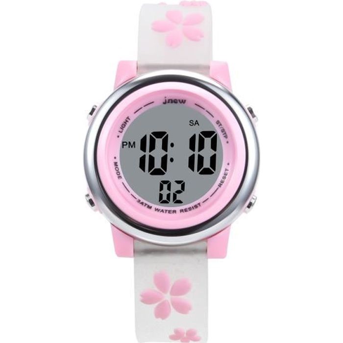 Zeiger Montre pour Fille Électronique Enfant Sakura Fleurs de cerisier Blanc 7 Rétroéclairage Alarme Chronomètre Date Étanche