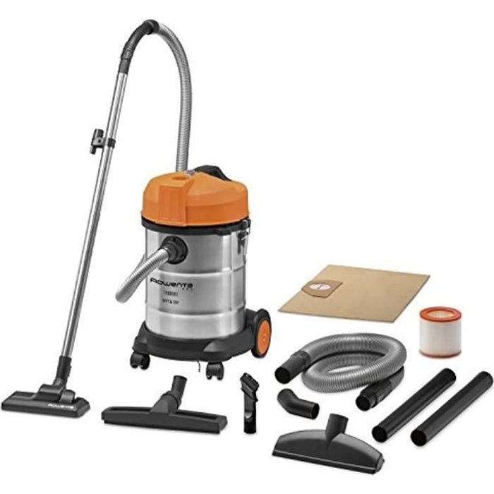 Rowenta RU5053EH Aspirateur Multifonctions Cuve Eau et Poussières Wet & Dry 1500W Tous Terrains Souffleur Inox et Orange