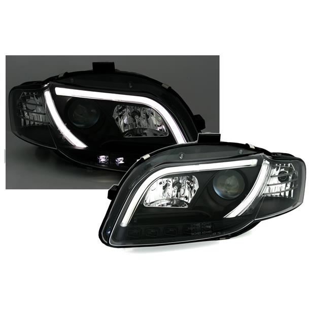 2 FEUX PHARE AVANT NOIR A TUBE LED TFL POUR AUDI A4 B7 DE 11/2004 A 11/2007 - FONCTION DRL