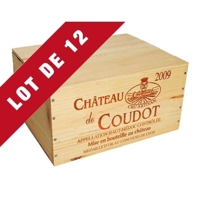 12X La Caisse Bois 6x75cl estampillé Château Coudot - coffret