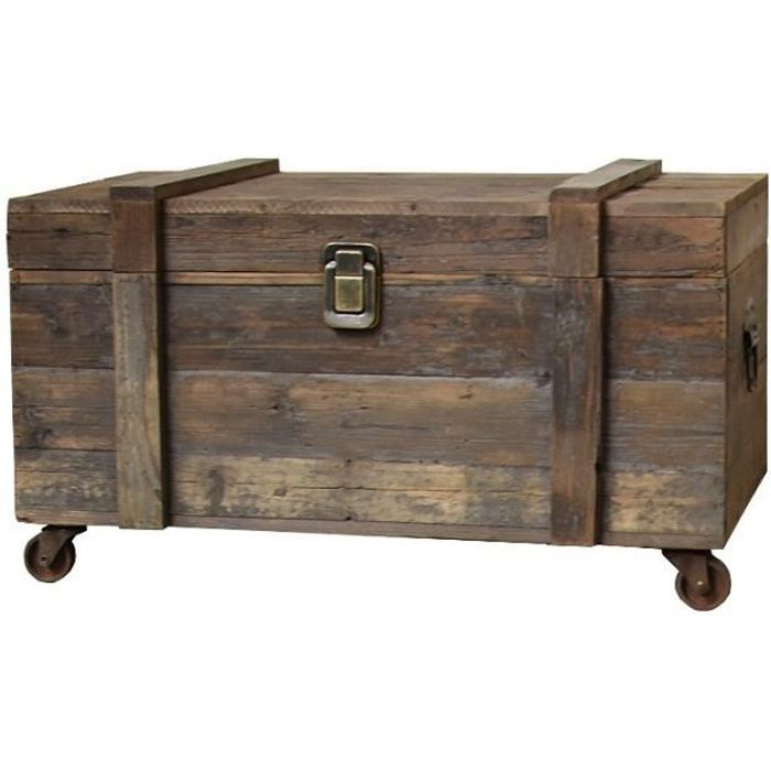 Grand Coffre à Roulettes Malle Style Brocante Campagne de Rangement 80 cm x 49 cm x 48 cm - 3000-Malle-Coffre