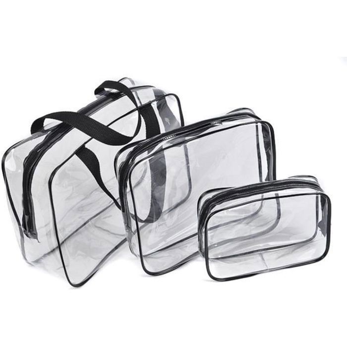 3pcs Trousse de Toilette femme homme voyage, Trousse de toilette transparente, Set de maquillage cosmétique sac de rangement - NOIR