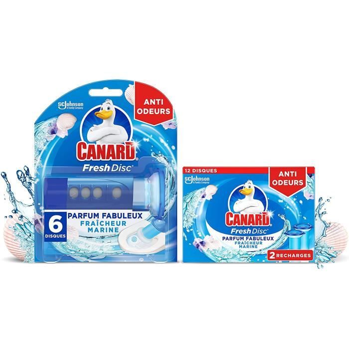 canard fresh disc fraîcheur marine – bloc sans cage nettoyant wc – prévient le dépôt de calcaire - 1 applicateur + 3 recharge
