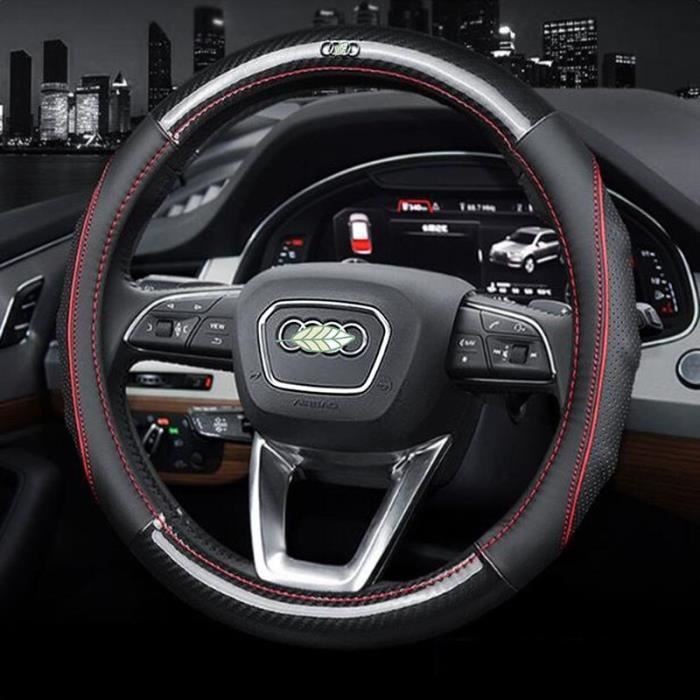 Couvre volant,Voiture En Fiber De Carbone En Cuir Couvre volant Accessoires Intérieurs 38cm pour Audi A1 Q2 - Type Round-Red(38cm)#A