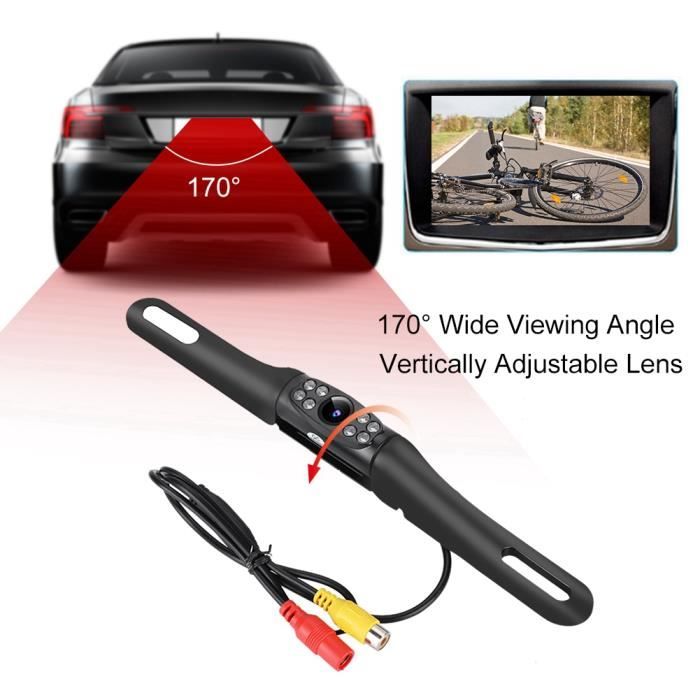 Qiilu Caméra de recul de voiture Caméra de recul universelle pour voiture 170º HD caméra de recul 8 LED Vision nocturne étanche