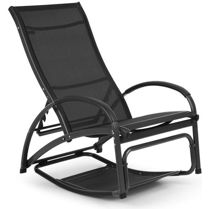Blumfeldt Beverly Wood Chaise longue de jardin pliable avec dossier réglable - Transat à bascule bain de soleil - aluminium noir