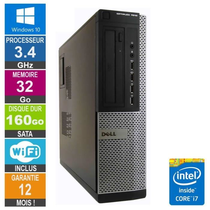 PC Dell 7010 DT Core i7-3770 3.40GHz 32Go/160Go Wifi W10