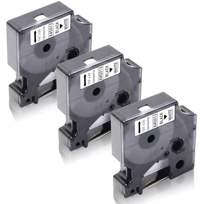 Lot de 3 Dymo 45013 S0720530 Noir sur Blanc Ruban Cassette Compatible pour Dymo LabelManager 160 220P 280 PnP 420P 500TS