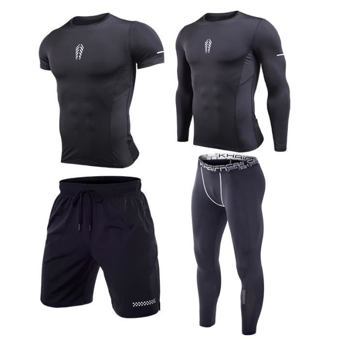 Ensemble de Vetements Homme Sports Fitness 2-3-4-5 Pieces compression Séchage Rapide