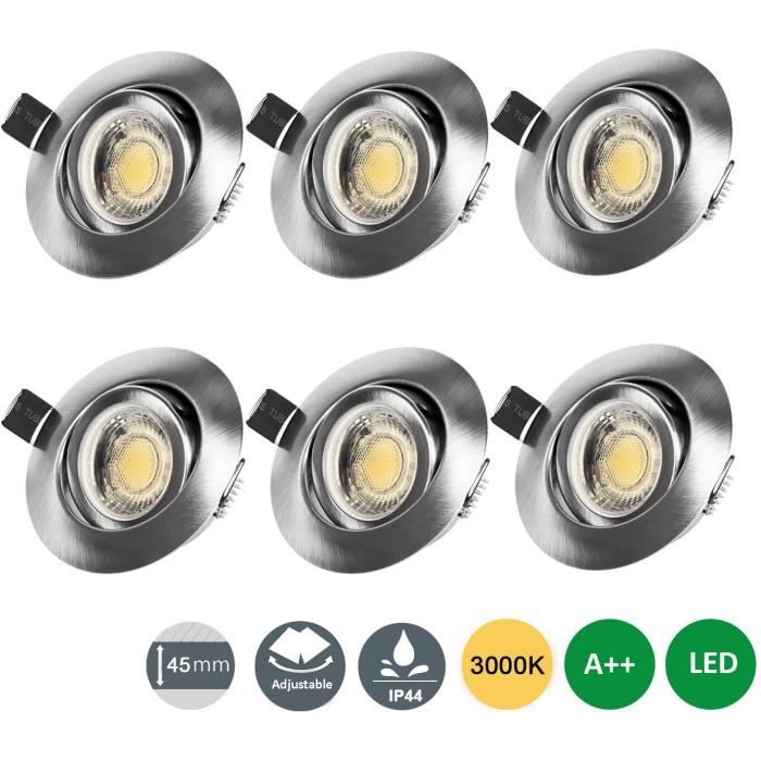 NetBoat LED Spots Encastrables Orientable 7W IP44 3 luminosité Dimmable Blanc Chaud 3000K pour Hôtel, Salon, Chambre, Pack de 6
