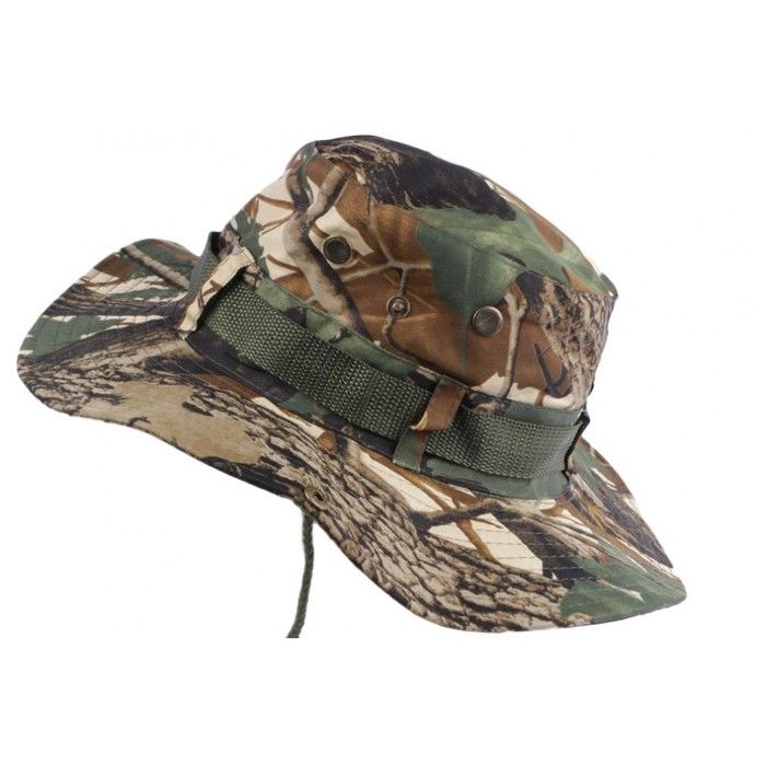 Chapeau Bob Chasse Vert et Marron Camouflage avec Lien et Protege Nuque - Taille unique - Vert