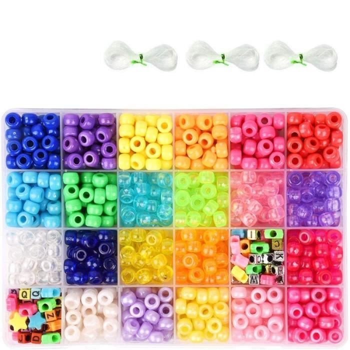 Perles de Poney pour la Fabrication de Bracelets, 3300 Perles de 9 Mm 24 Couleurs avec des Perles de L'Alphabet, des Perles en